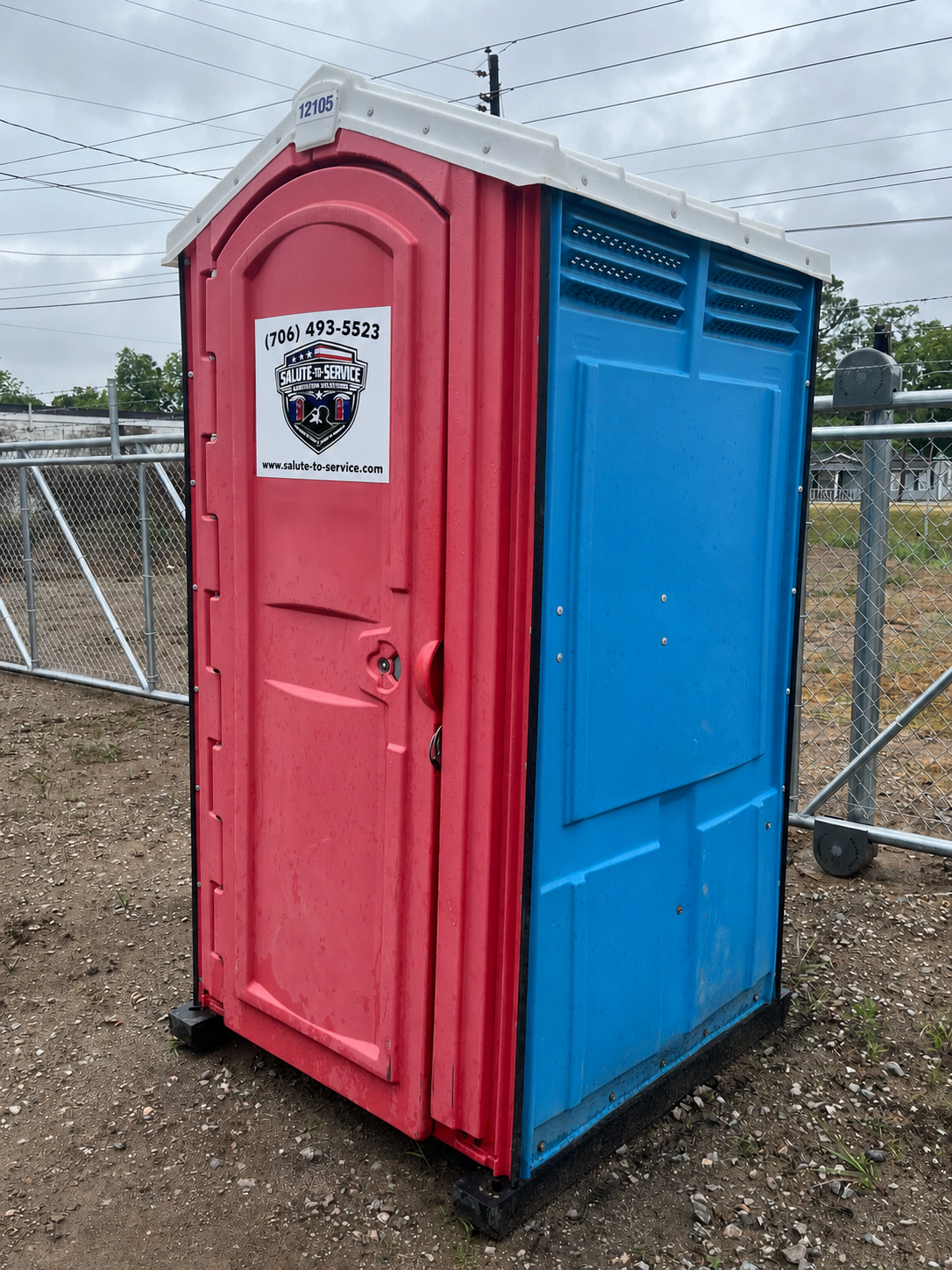 Portable restroom unit prepared for job site deployment